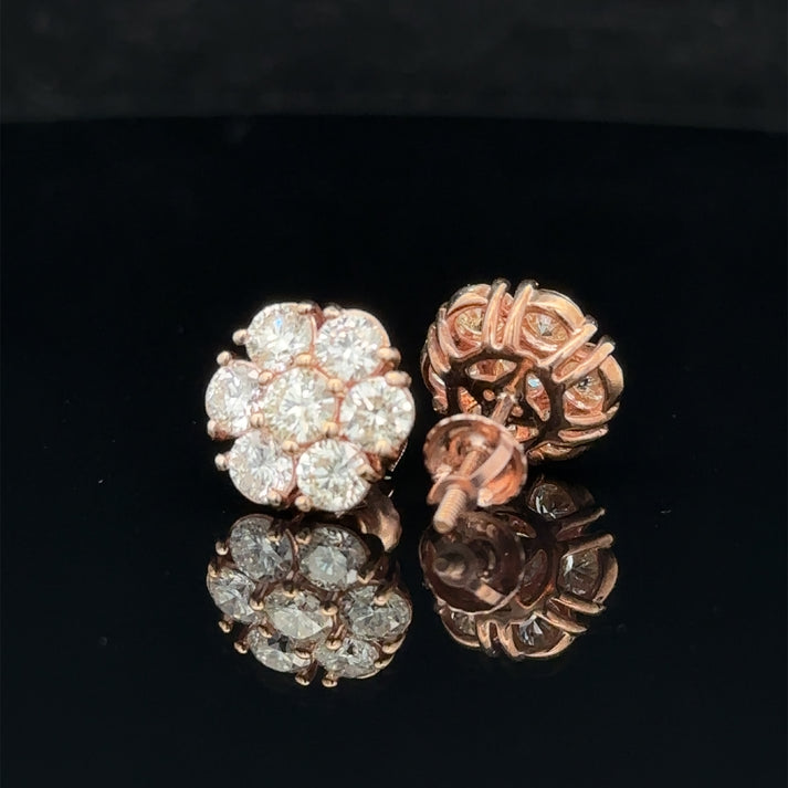 14k rose gold and diamond flower Earrings (18 pointer)