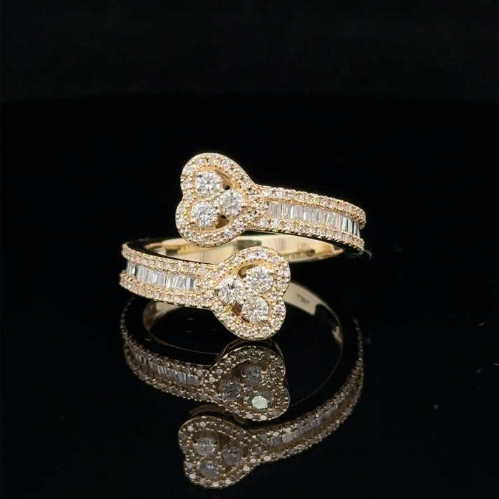 14k yellow gold and diamond Twin Heart shaped Ring